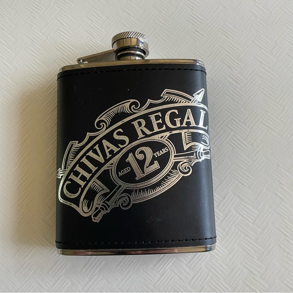 Chivas Regal Aged 12 Years 6 oz. Flask Black Leather and Stainless Steel